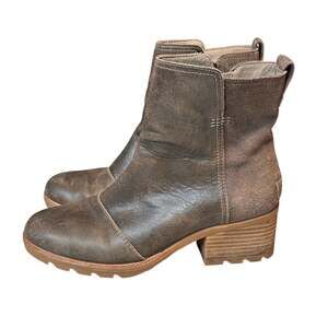 Sorel Cate Leather Suede Waterproof Stacked Heel ZipUp Distressed Boots 8.5 boho